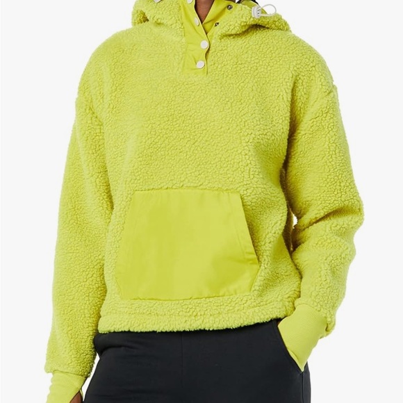 Amazon Essentials Womens Bright Green Teddy Fleece Quarter Button Hoodie Sweater - Picture 5 of 6